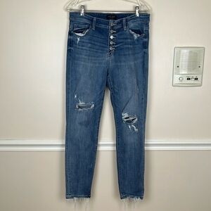 Judy Blue Boyfriend Fit, Distressed, Button Fly Jeans, Size 9/29, Med Blue Wash